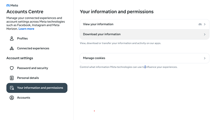 Meta information and permissions page