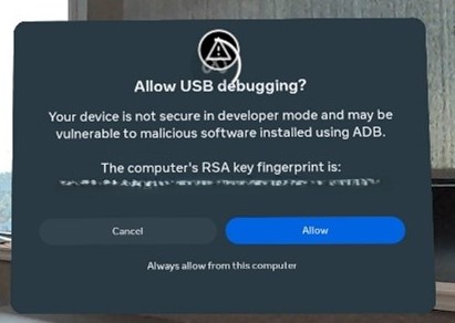 USB debugging confirmation prompt.